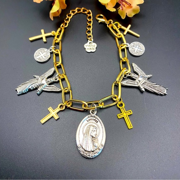 Gold and Silver Handmade Religious Charm Bracelet - Picture 1 of 7